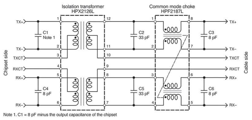 回路図 - Coilcraft パワーオーバーEthernet (PoE) の磁気ガイド