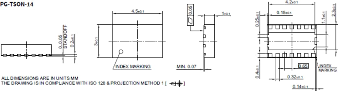 機械図面 - Infineon Technologies TLT9255WLCハイスピードCAN FDトランシーバ