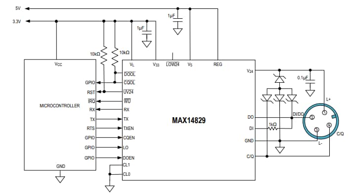 アプリケーション回路図 - Analog Devices Inc. MAX14829センサインターフェイス