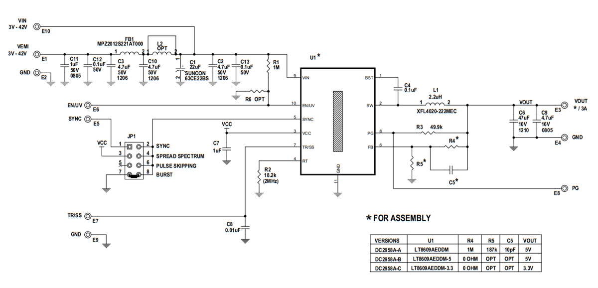 回路図 - Analog Devices Inc. LT8609デモボードDC2958A-A/B/C