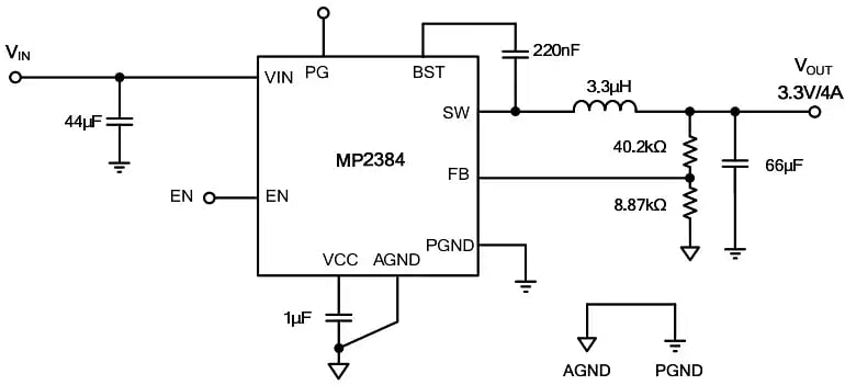 Application Circuit Diagram - Monolithic Power Systems (MPS) MP2384C Buck Converters with Forced CCM