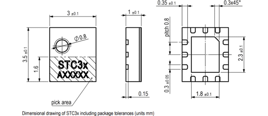 機械図面 - Sensirion STC31-C CO2用熱伝導率センサ
