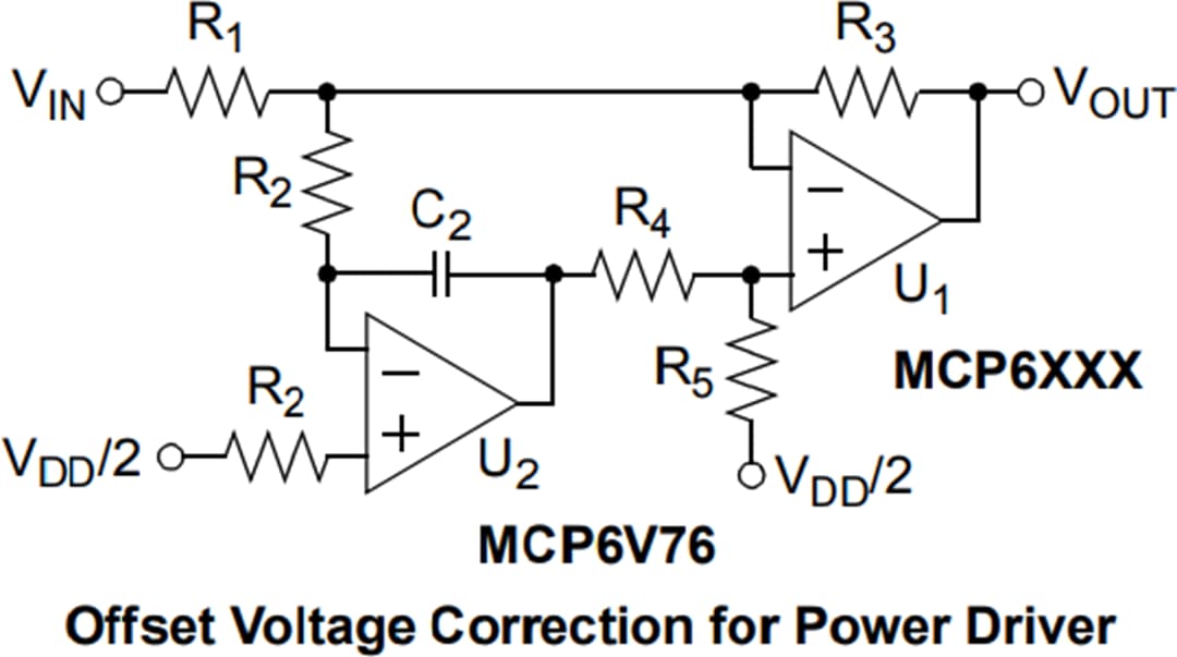アプリケーション回路図 - Microchip Technology MCP6V7xゼロドリフト・リニア・オペアンプ