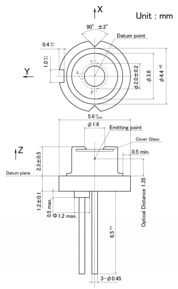 機械図面 - ROHM Semiconductor 赤色シングルモード・レーザーダイオード