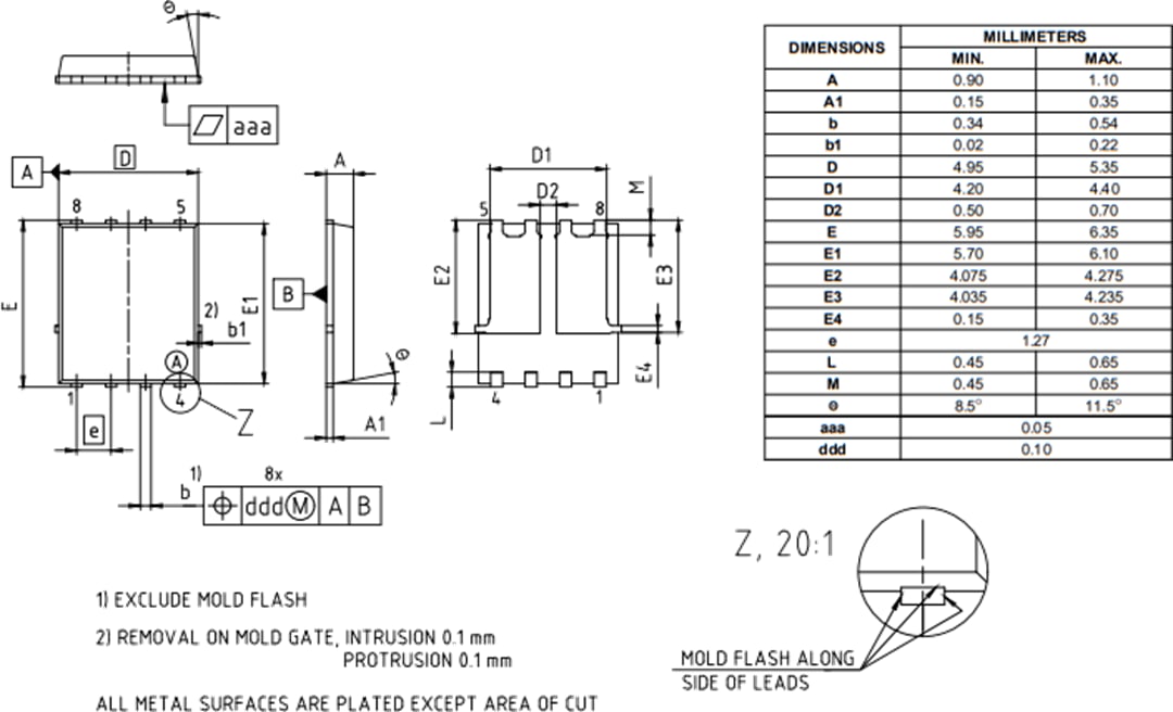 機械図面 - Infineon Technologies OptiMOS™デュアルチャンネル・スーパークールパワーMOSFET