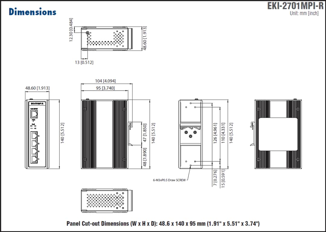 機械図面 - Advantech EKI-2701MPIインジェクタ& EKI-2701MPI-Rエクステンダ