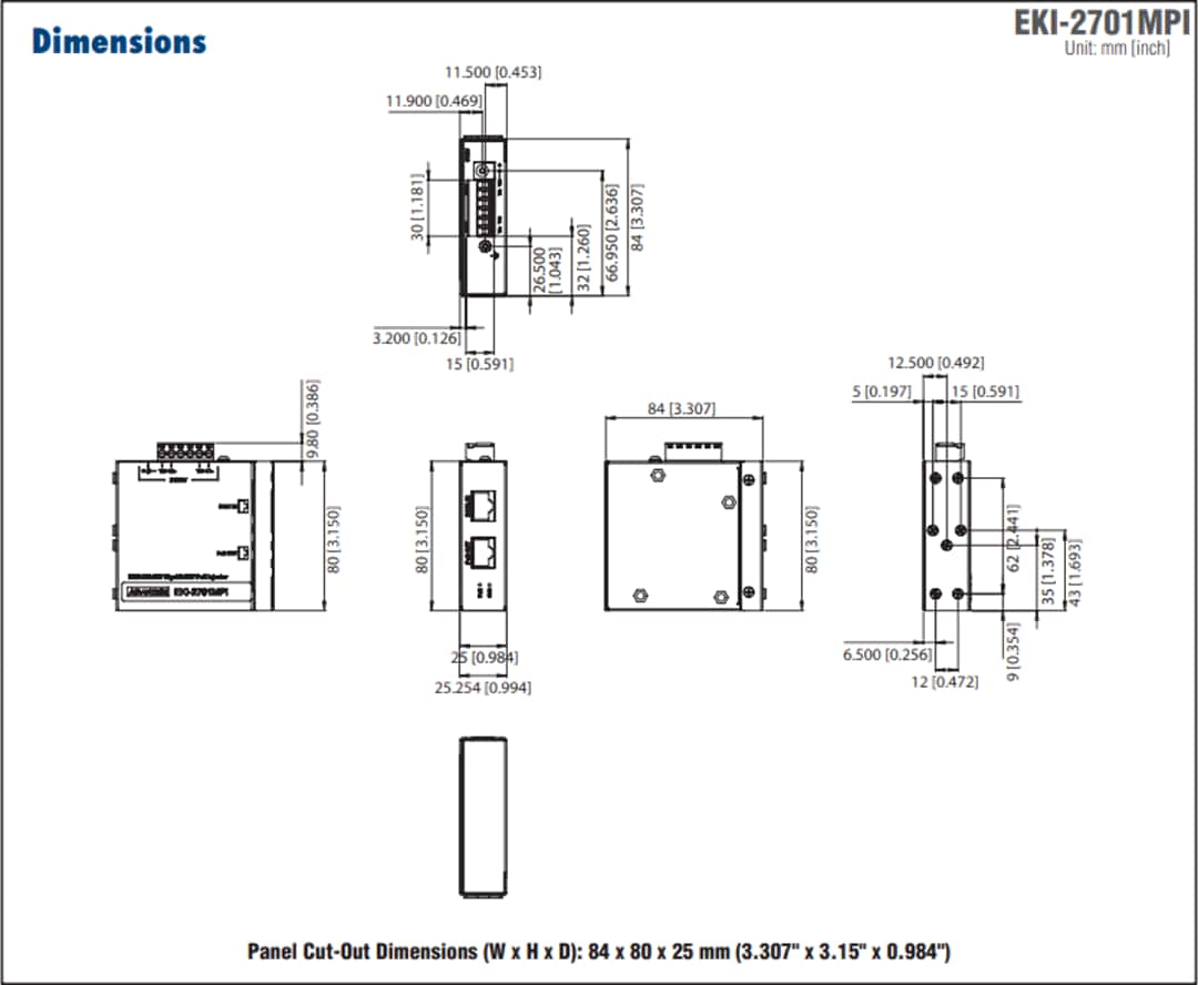 機械図面 - Advantech EKI-2701MPIインジェクタ& EKI-2701MPI-Rエクステンダ