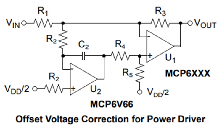 アプリケーション回路図 - Microchip Technology MCP6V66/6U/7/9ゼロドリフトオペアンプ