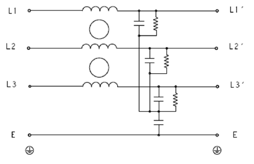 アプリケーション回路図 - TE Connectivity KEB & KES 3相汎用EMIフィルタ