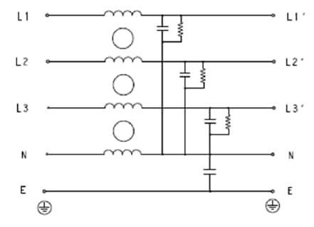 アプリケーション回路図 - TE Connectivity KEB & KES 3相汎用EMIフィルタ