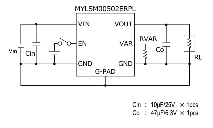 アプリケーション回路図 - Murata Electronics MYLSM DC-DCコンバータ