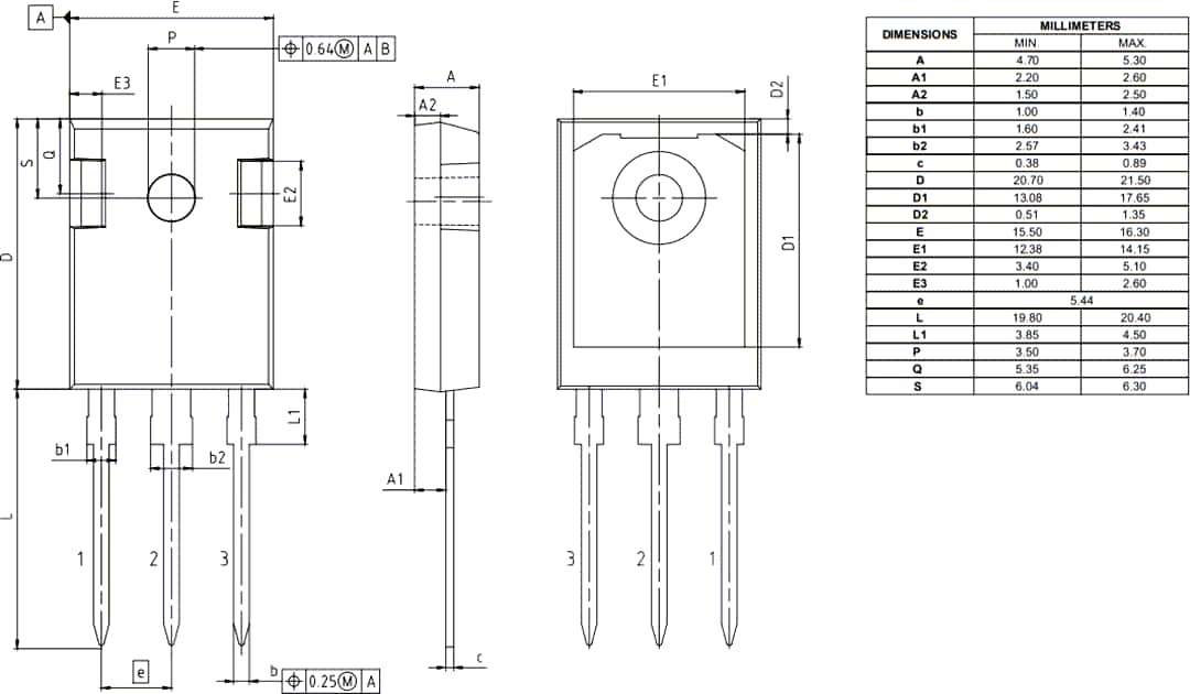 機械図面 - Infineon Technologies 650V CoolSiC™ M1トレンチパワーMOSFET