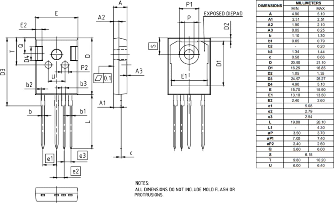 機械図面 - Infineon Technologies 650V CoolSiC™ M1トレンチパワーMOSFET