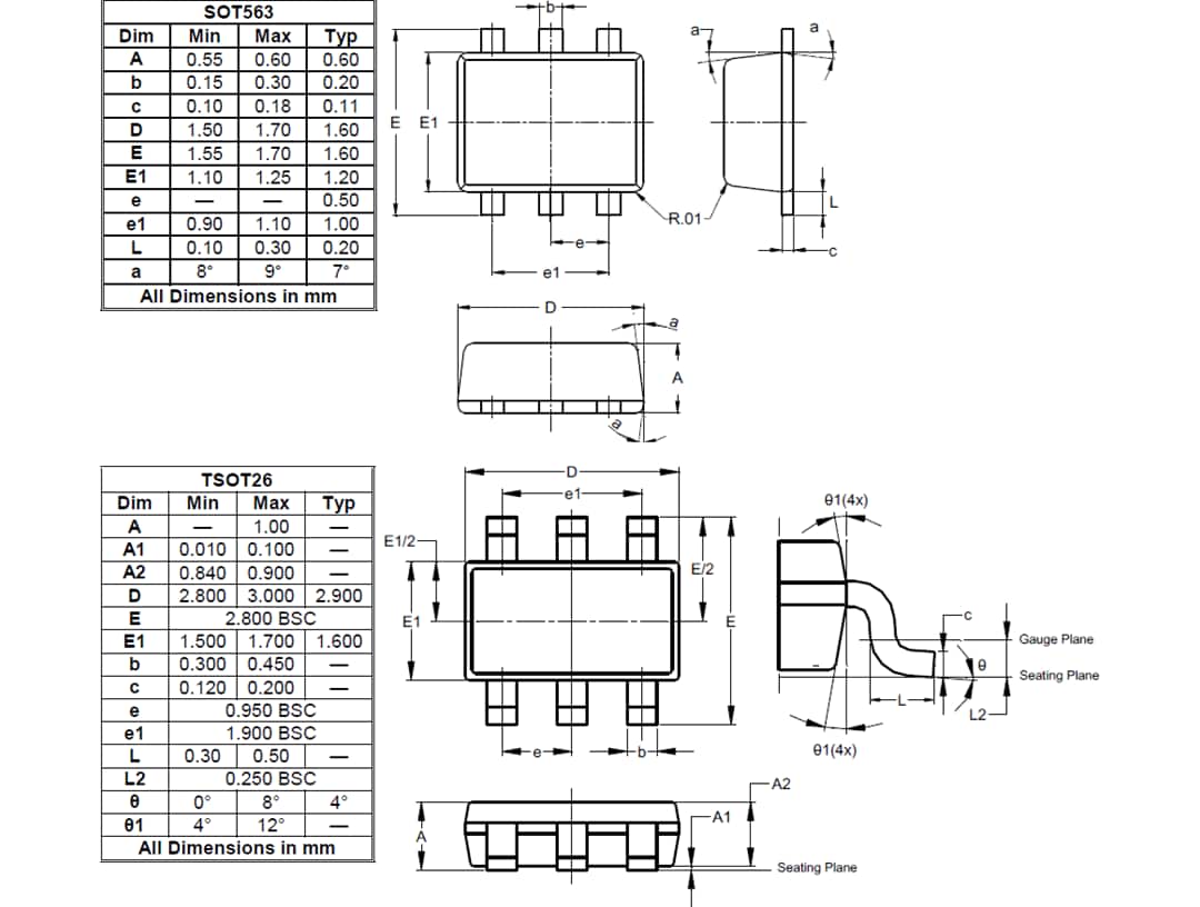 機械図面 - Diodes Incorporated AP62300/1 & AP62300T同期ブックコンバータ