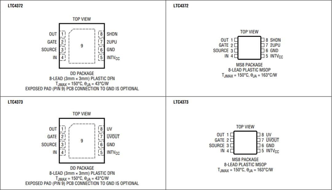 機械図面 - Analog Devices Inc. LTC4372 & LTC4373低IQ理想ダイオードコントローラ