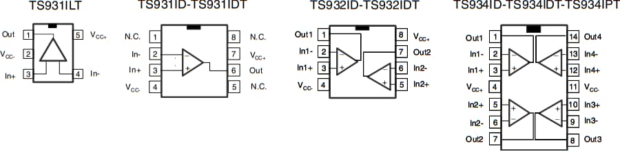 機械図面 - STMicroelectronics TS931/A/B, TS932/A/B, TS934/A/B OPアンプ