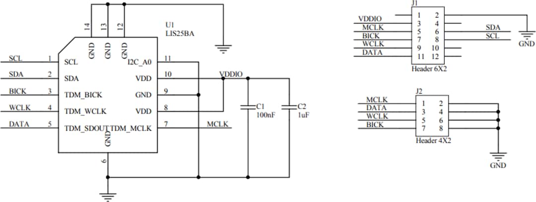 回路図 - STMicroelectronics STEVAL-MKI211V1K 3D加速度計センサキット