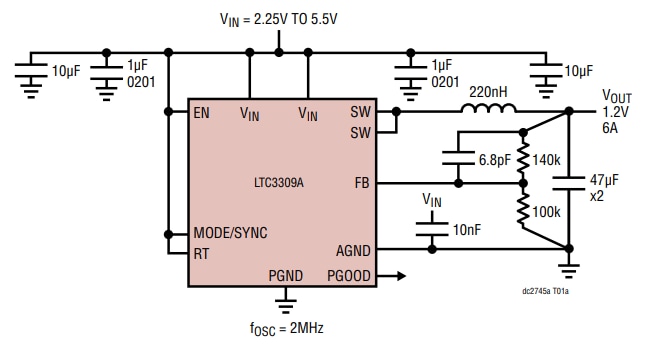 ロケーション回路 - Analog Devices Inc. LTC3309A デモボード（DC2745A）