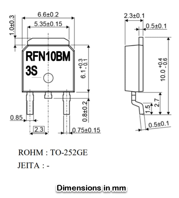 機械図面 - ROHM Semiconductor RFN10BGE3STL超高速リカバリダイオード
