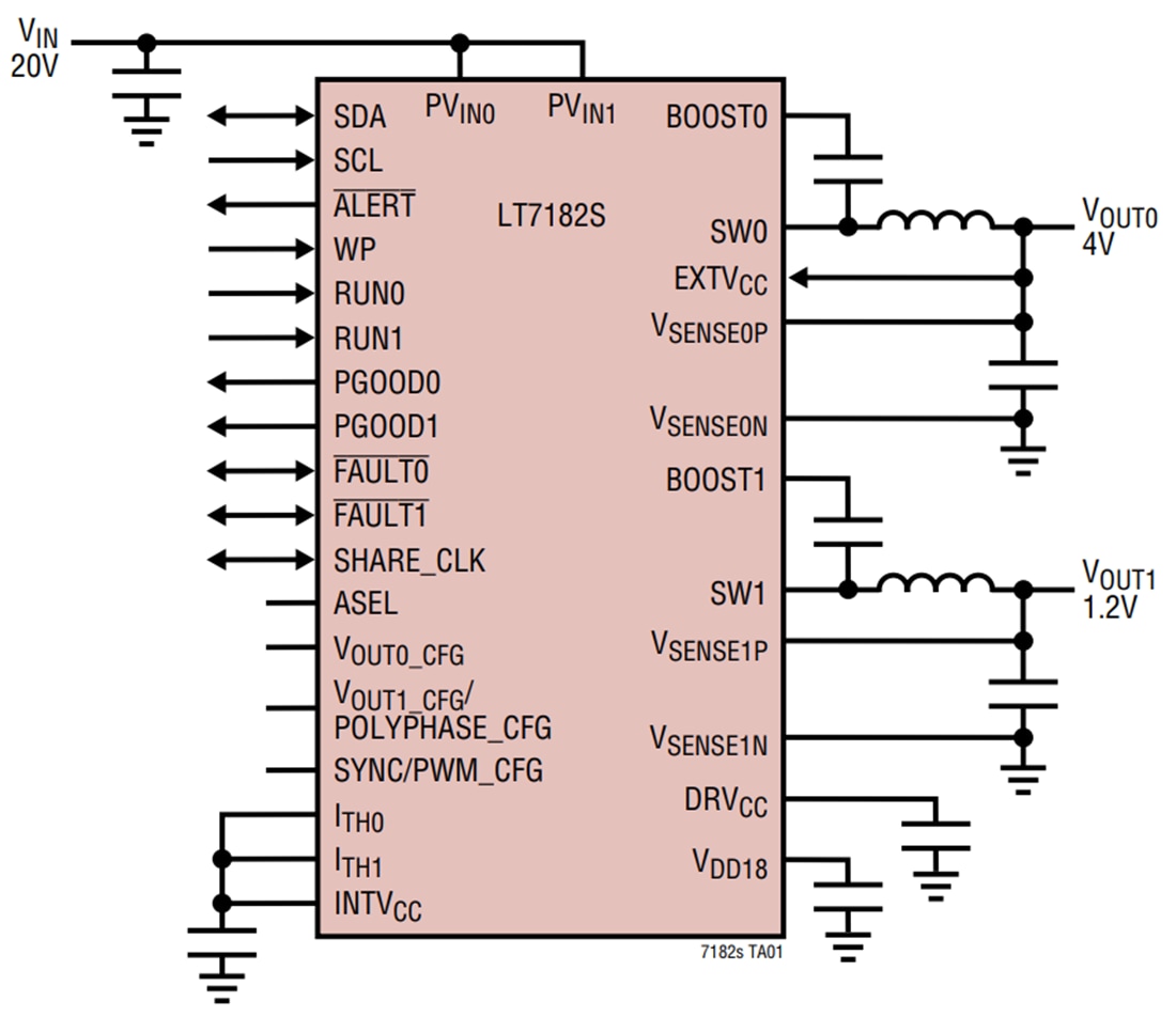 アプリケーション回路図 - Analog Devices Inc. LT7182Sデュアル出力降圧レギュレータ