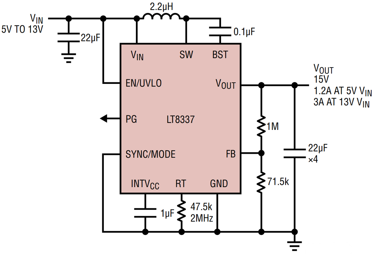 アプリケーション回路図 - Analog Devices Inc. LT8337/LT8337-1 Silent Switcher®コンバータ