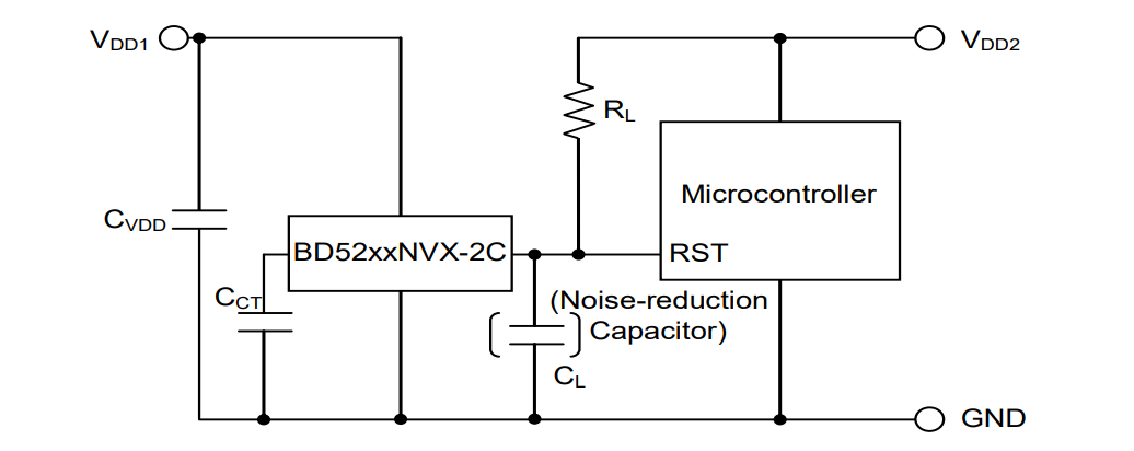 アプリケーション回路図 - ROHM Semiconductor BD52xxNVX-2C電圧検出器IC