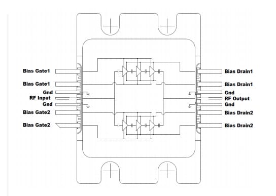 機械図面 - MACOM CMPA1C1D080F 90W GaN MMICパワーアンプ
