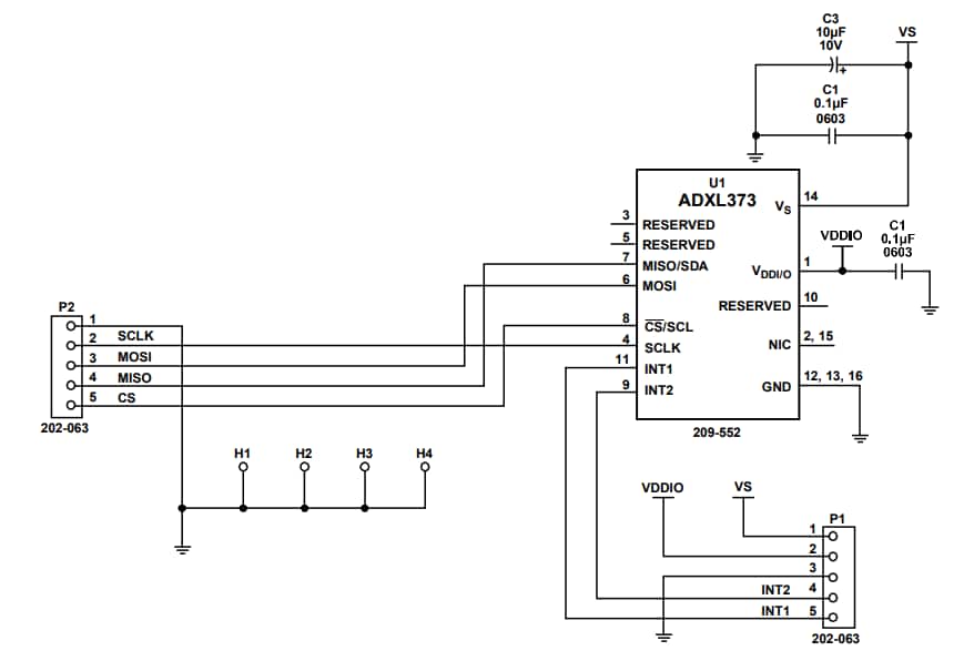 回路図 - Analog Devices Inc. EVAL-ADXL373Zブレイクアウトボード