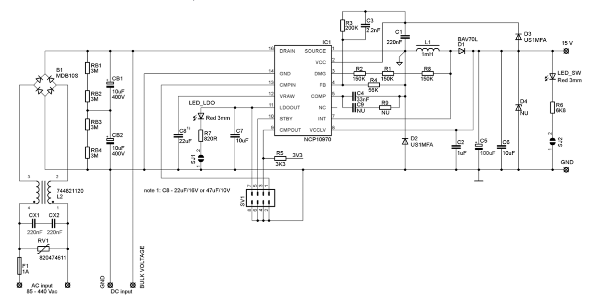 回路図 - onsemi NCP10970BGEVB評価ボード