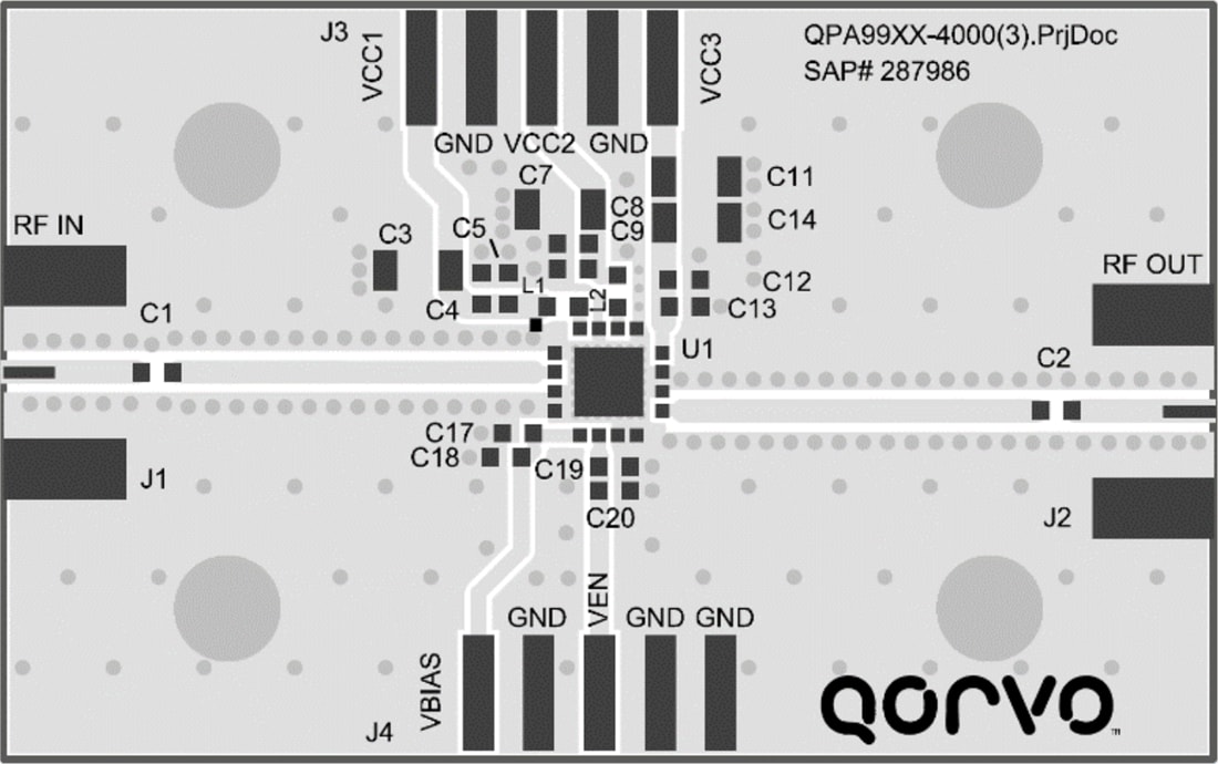 機械図面 - Qorvo QPA9940EVB01アンプ評価ボード