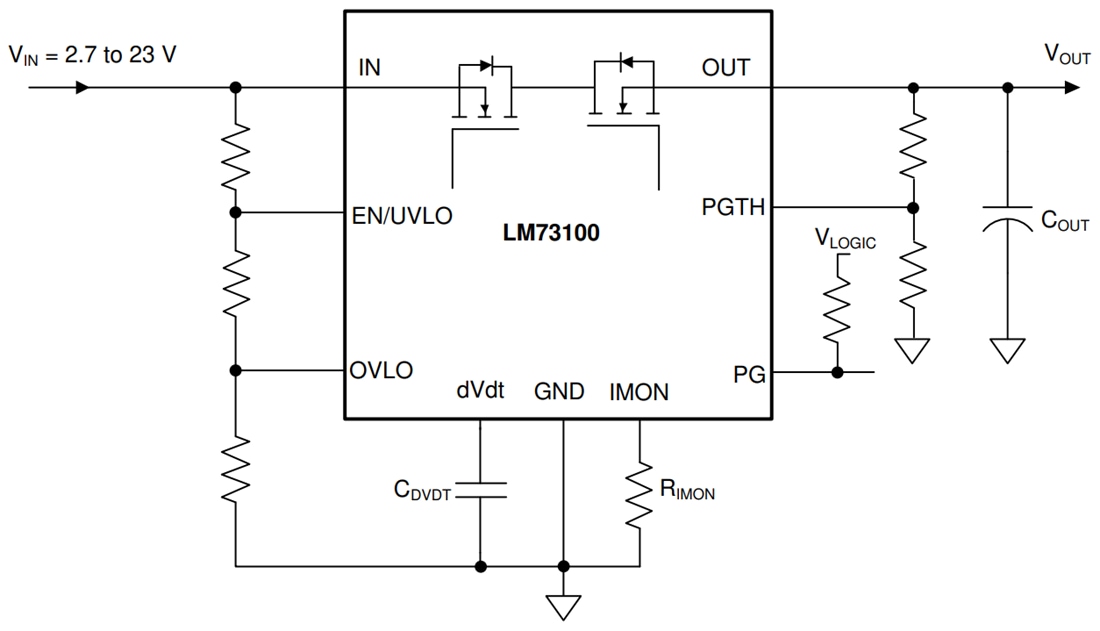 回路図 - Texas Instruments LM73100 5.5A最適ダイオード
