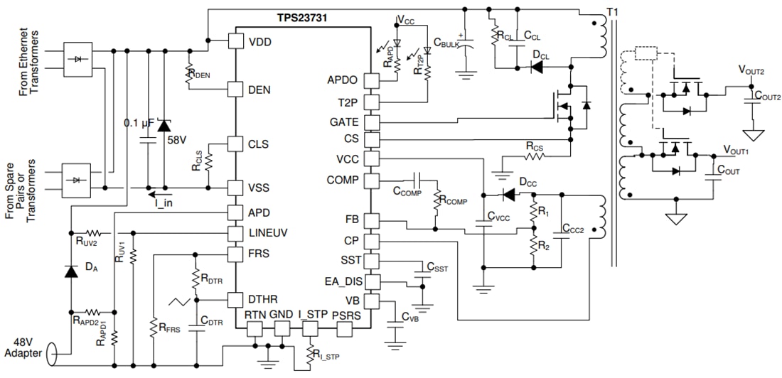 アプリケーション回路図 - Texas Instruments TPS23731パワーオーバーイーサネット・パワーデバイス