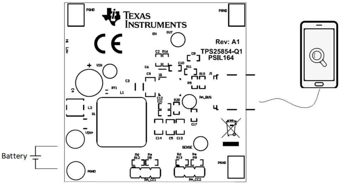 機械図面 - Texas Instruments TPS25854Q1EVM-164コントローラ評価モジュール