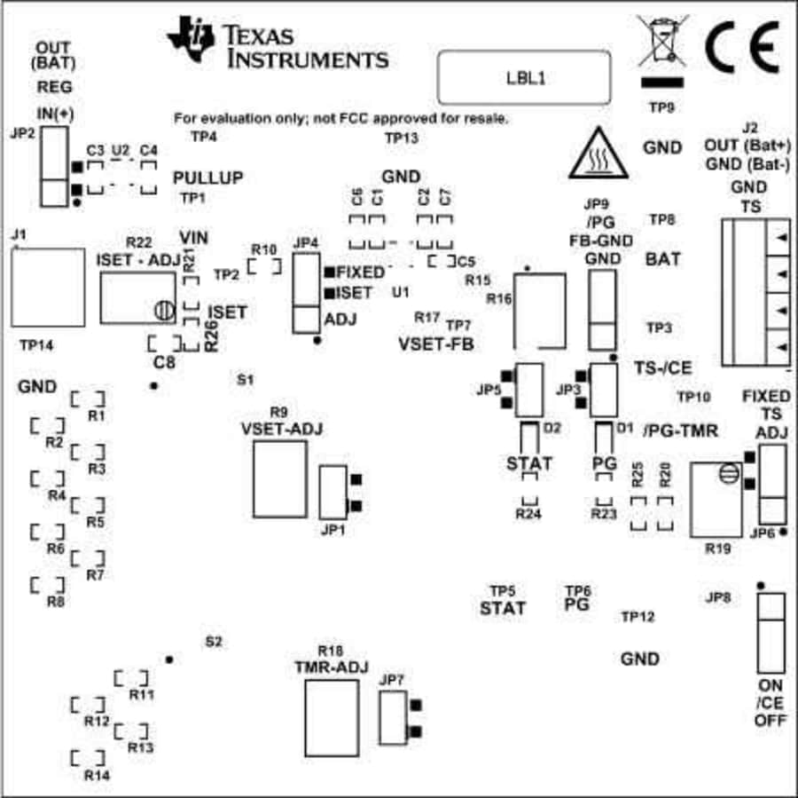 機械図面 - Texas Instruments bq25170EVMバッテリ充電器評価モジュール
