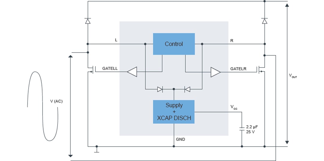 アプリケーション回路図 - NXP Semiconductors TEA2206Tアクティブブリッジ整流器コントローラ