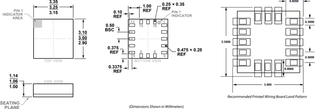 機械図面 - Analog Devices Inc. ADXL373 Micropower 3軸MEMS加速度計