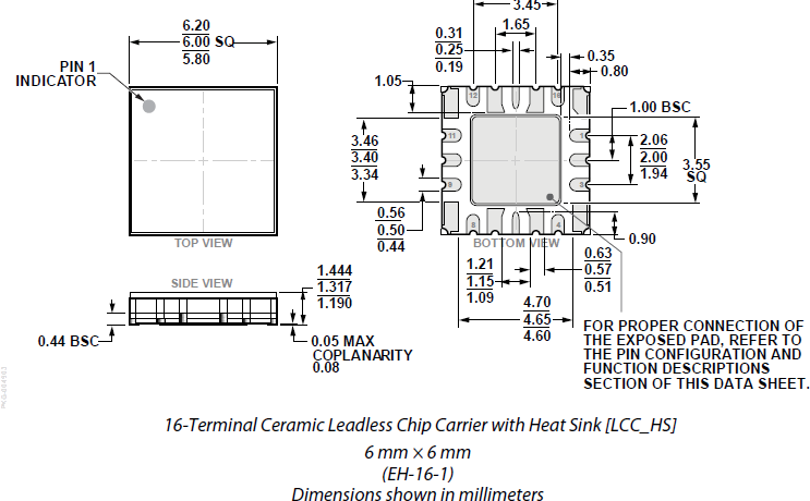 機械図面 - Analog Devices Inc. HMC8342 x2アクティブブロードバンド周波数逓倍器