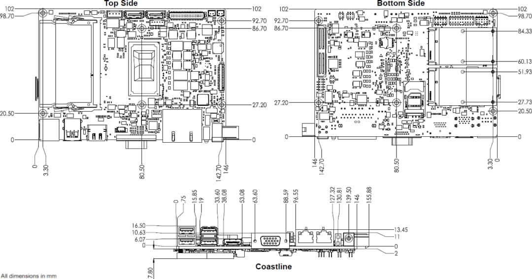 機械図面 - Advantech MIO-5272 3.5” シングルボードコンピュータ（SBC）