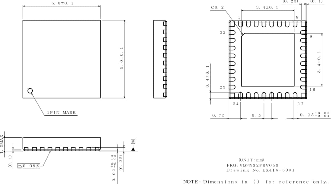 機械図面 - ROHM Semiconductor BU91796BMUF-M AEC-Q100 LCDセグメントドライバ