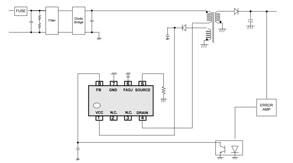 アプリケーション回路図 - ROHM Semiconductor BM2P095F PWMタイプDC/DCコンバータ