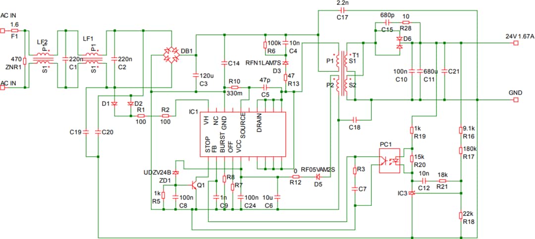 アプリケーション回路図 - ROHM Semiconductor BM2P060MF-EVK-001評価ボード