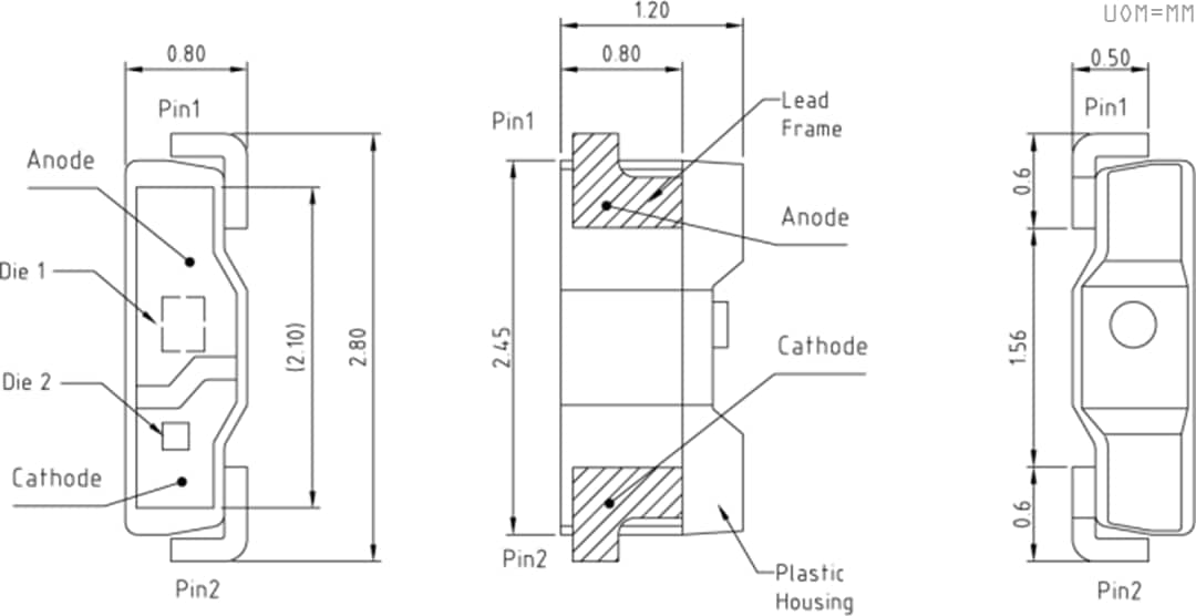 機械図面 - ams OSRAM Micro SIDELED® 2808 LED