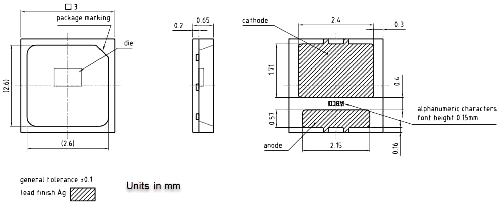 機械図面 - ams OSRAM OSTUNE® E3030 KW DSLP31.CC 60mA LED