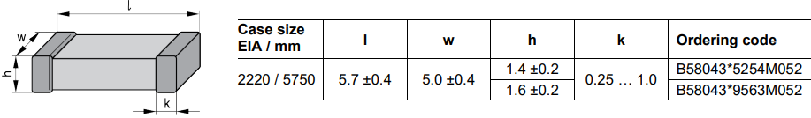 機械図面 - EPCOS / TDK CeraLink™ SMDコンデンサ