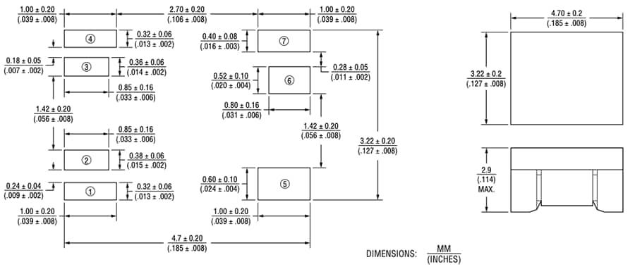 機械図面 - Bourns SM453230-1x1N7YチップLANトランス