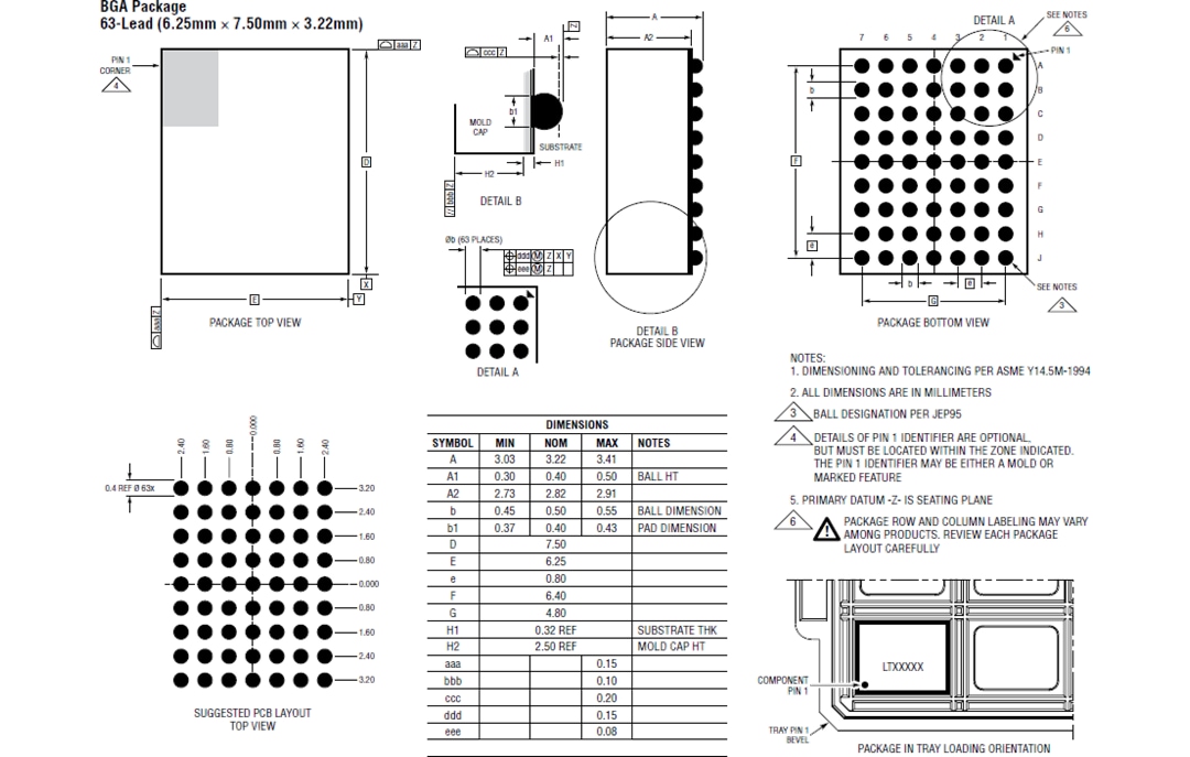 機械図面 - Analog Devices Inc. LTM4705 DC/DC μModule®レギュレータ