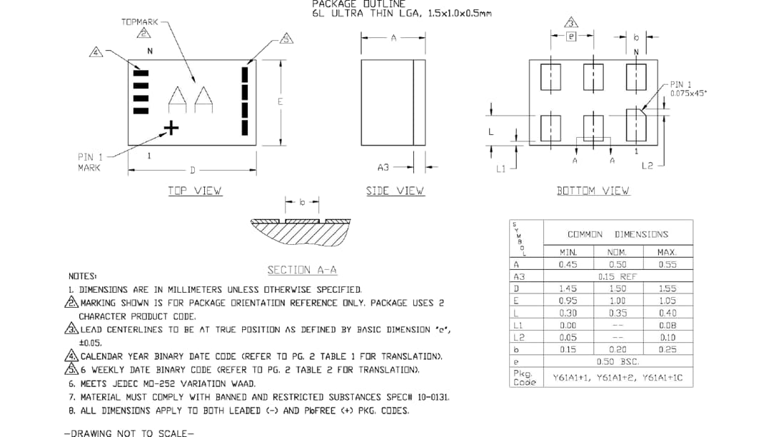 機械図面 - Analog Devices / Maxim Integrated MAX40110 & MAX40111高精度オペアンプ