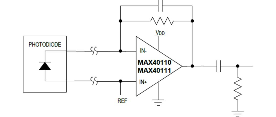 アプリケーション回路図 - Analog Devices / Maxim Integrated MAX40110 & MAX40111高精度オペアンプ