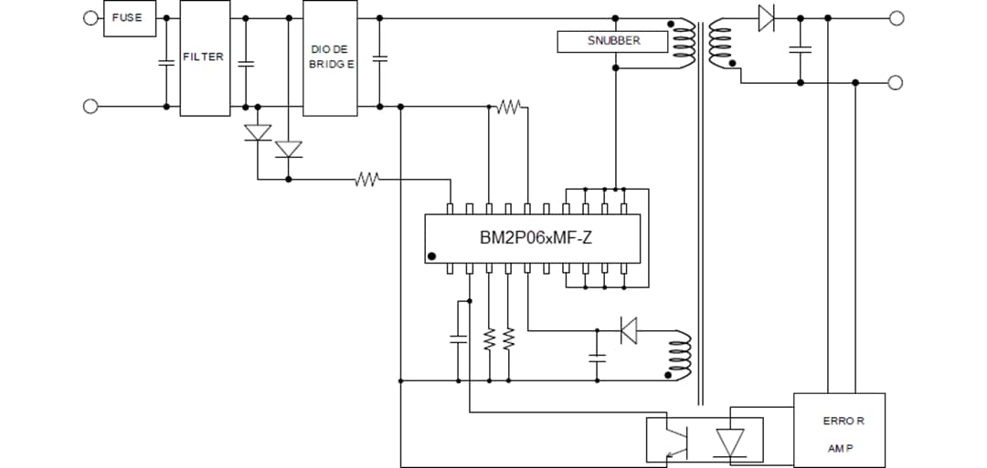 アプリケーション回路図 - ROHM Semiconductor BM2P06xMF-Z PWM DC/DCコンバータ