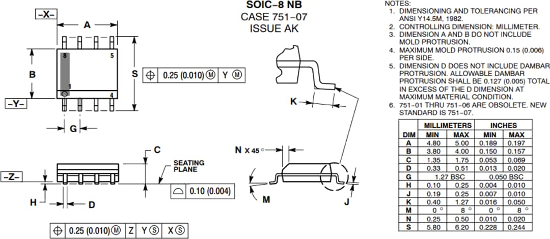 機械図面 - onsemi NCD57201 & NCV57201ハーフブリッジ・ゲートドライバ